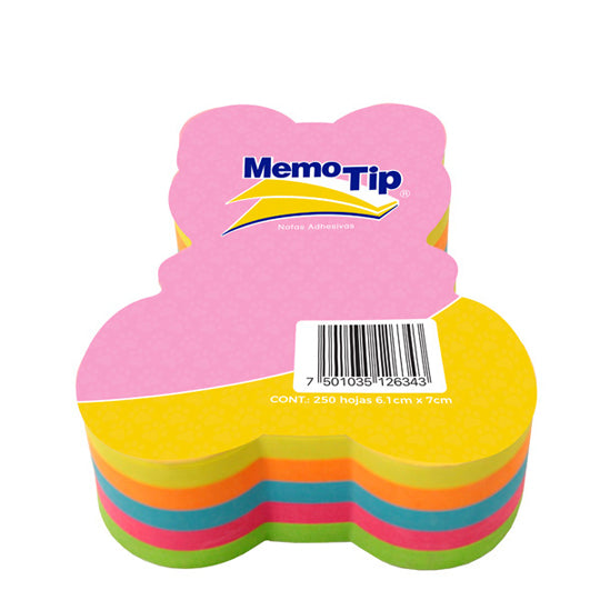 Block de Notas Adhesivas Memo-Tip de Oso, Surtido Neon - Block con 250 Notas
