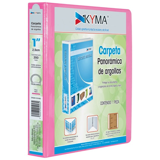 Carpeta KYMA herraje en O 1 pulgada color rosa neón tamaño carta