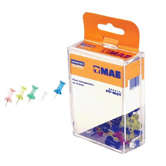 Pines MAE colores traslucidos - caja con 100 piezas