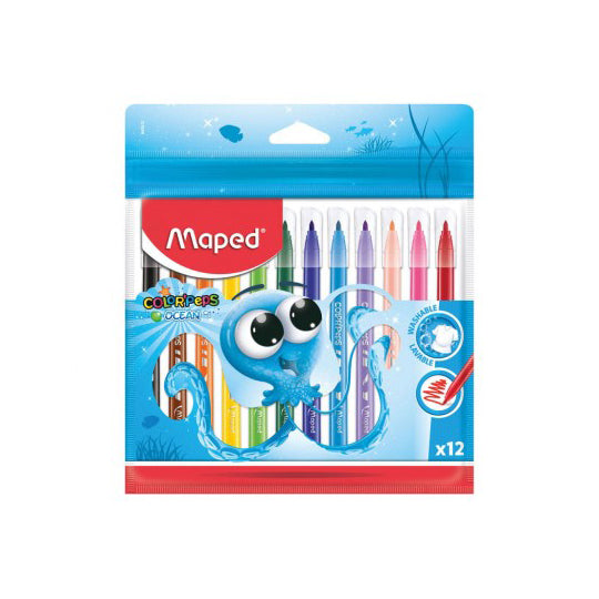 Plumones Maped Punto Mediano, Surtido - Estuche con 12 Piezas
