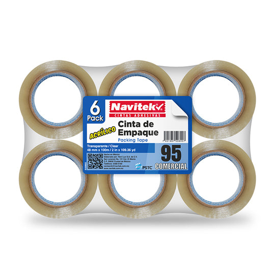 Cinta de Empaque Navitek Transparente de 48mm x 100m - Paquete con 6 piezas