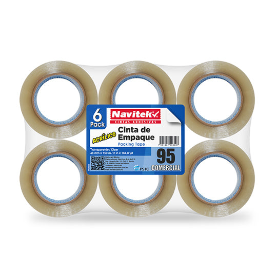 Cinta de Empaque Navitek Transparente de 48mm x 150m - Paquete con 6 piezas