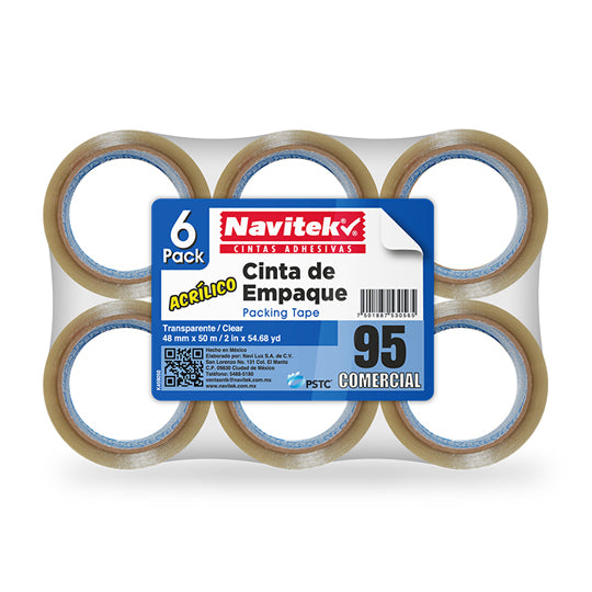 Cinta de Empaque Navitek Transparente de 48mm x 50m - Paquete con 6 piezas
