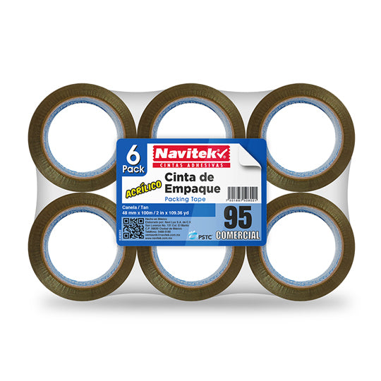 Cinta de Empaque Navitek Canela de 48mm x 100m - Paquete con 6 piezas