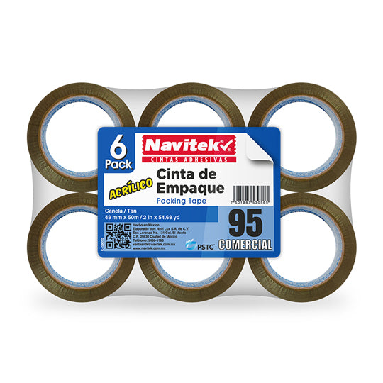 Cinta de Empaque Navitek Canela de 48mm x 50m - Paquete con 6 piezas