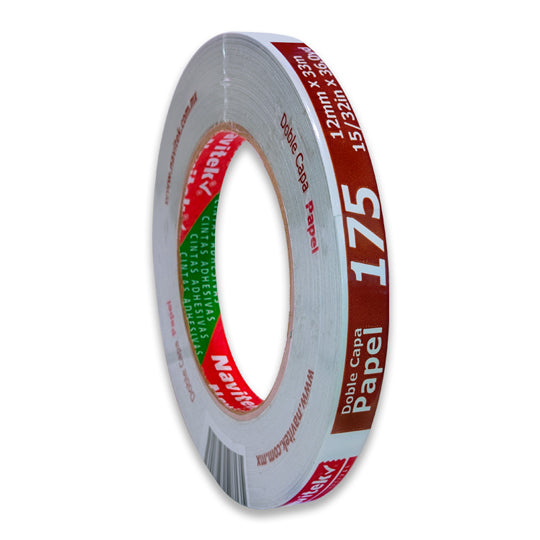 Cinta Adhesiva Doble Cara Navitek Blanca de 12mm x 33m - 1 pieza