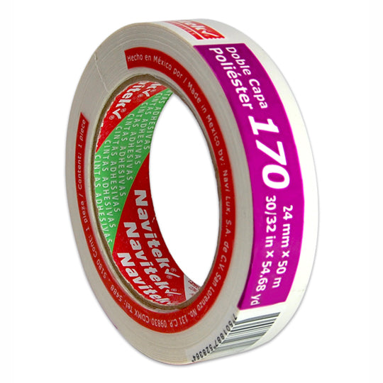 Cinta Adhesiva Doble Cara Navitek Blanca de 24mm x 50m - 1 pieza