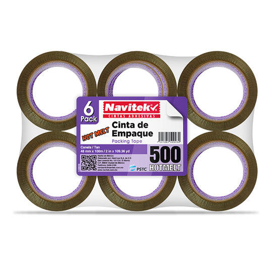 Cinta de Empaque Navitek Canela de 48mm x 100m - Paquete con 6 piezas