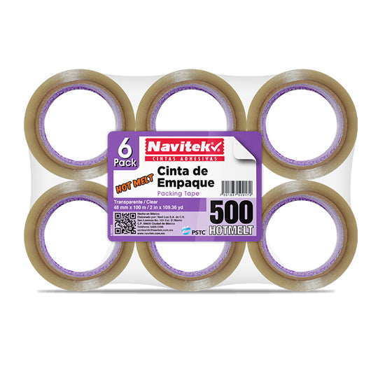 Cinta de Empaque Navitek Transparente de 48mm x 100m - Paquete con 6 piezas