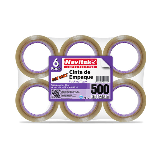 Cinta de Empaque Navitek Transparente de 48mm x 50m - Paquete con 6 piezas