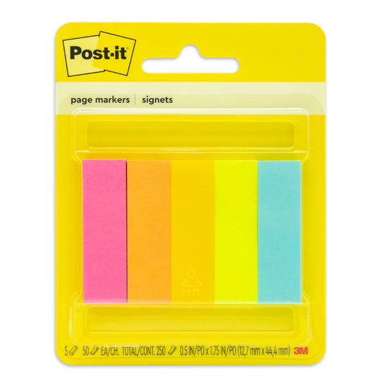 Banderitas Adhesivas Post-it, Surtido Neón - Estuche con 5 Blokcs