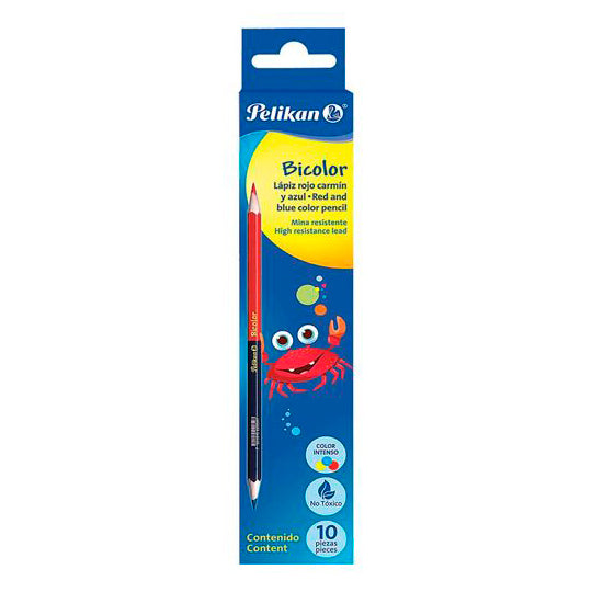 Lápiz bicolor PELIKAN hexagonal rojo y azul - caja con 10 lápices
