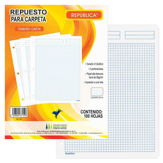 Repuesto para carpeta PINOS ALTOS carta cuadro chico 5 mm - 100 hojas