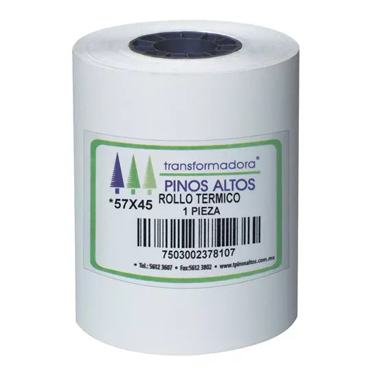 Rollo de papel térmico Pinos Altos 57 x45 mm caja con 200 rollos a granel