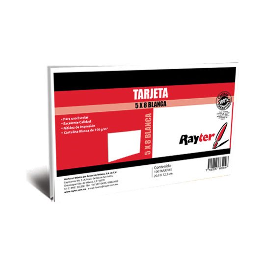 Tarjeta de trabajo RAYTER 5x8 blanca - 100 piezas