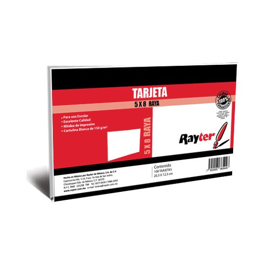 Tarjeta de trabajo RAYTER 5x8 rayada blanca - 100 piezas