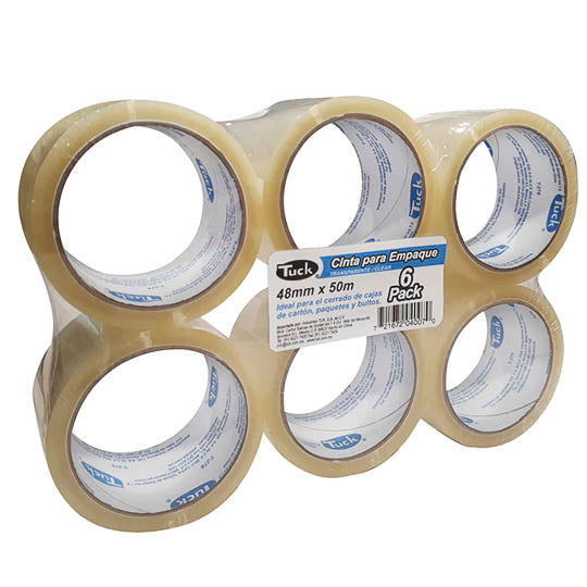 Cinta de Empaque Tuk Transparente de 48mm x 50m - Paquete con 6 piezas