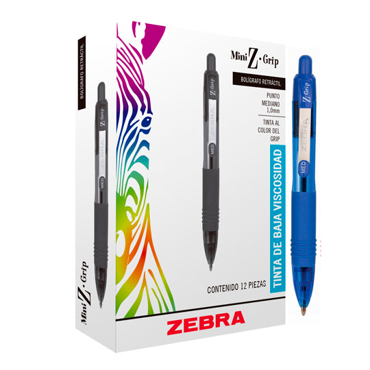 Bolígrafo mini Z Grip Punto Mediano 1.0 mm, Azul - Caja con 12 Piezas