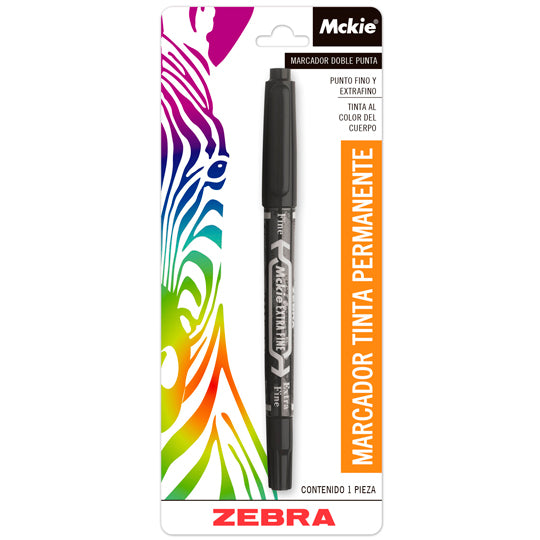 Marcador doble punta Mckie ZEBRA punta fina y extra fina negro