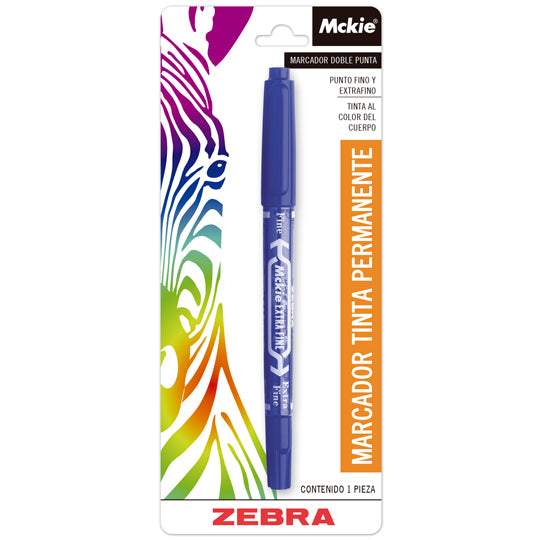 Marcador doble punta Mckie ZEBRA punta fina y extra fina azul
