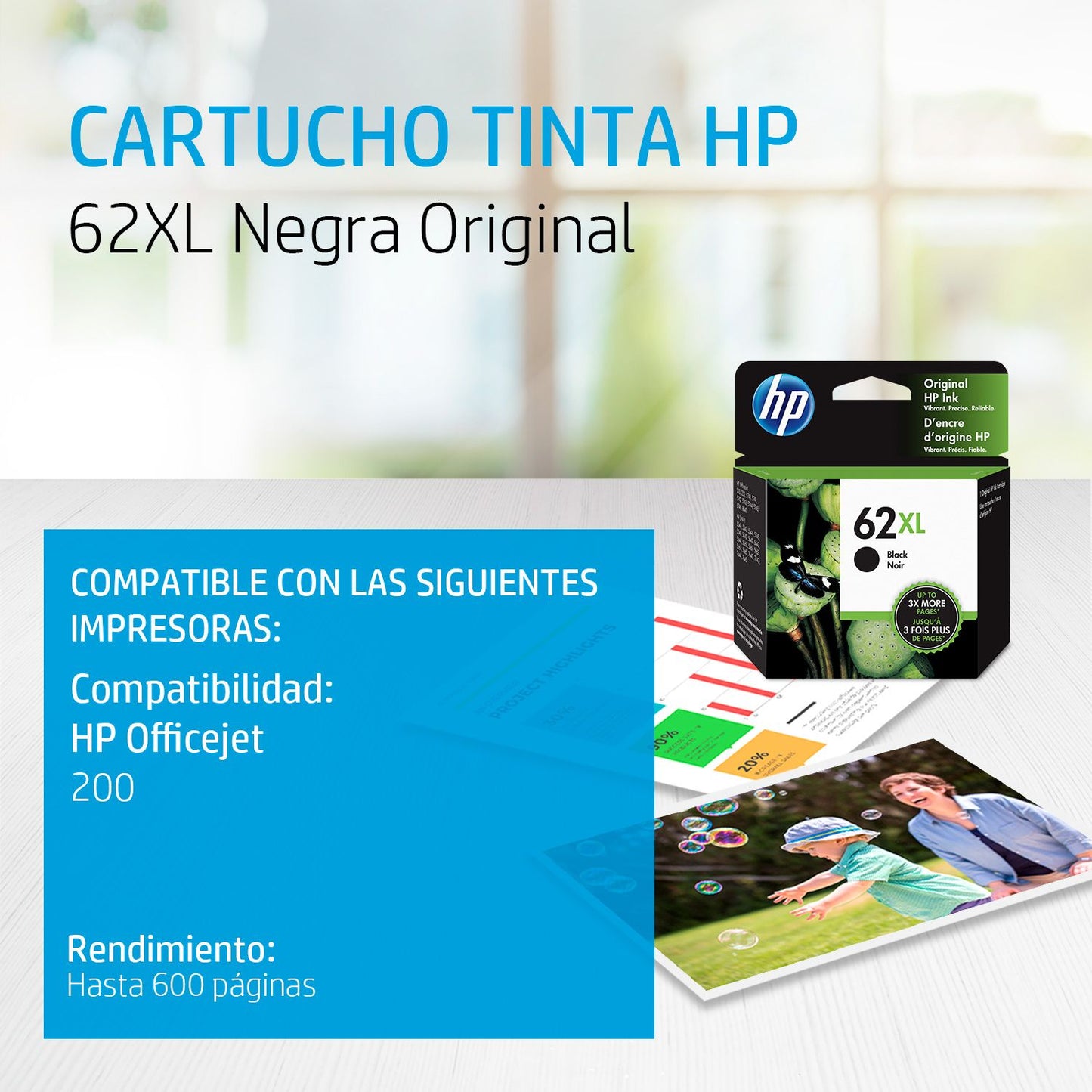 C2P05AL Cartucho HP 62XL Negro Original, 415 Páginas