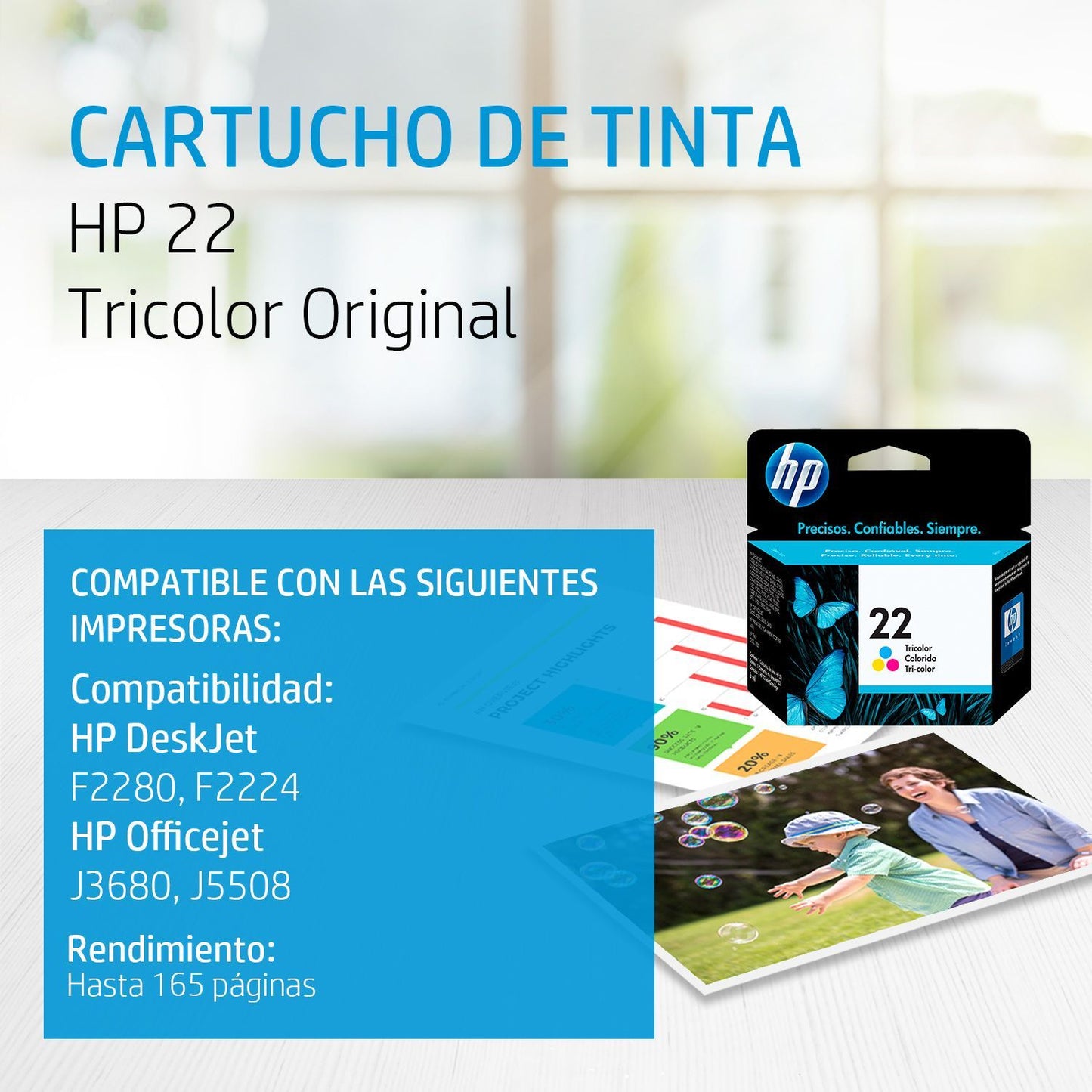 C9352AL Cartucho HP 22 Tricolor Original, 170 Páginas