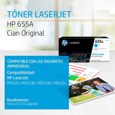 Tóner HP 655A Cian CF451A | Original para HP Color LaserJet Enterprise M652, HP M653