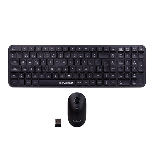 Kit teclado y mouse TZCOMBINA05 Techzone, Inalámbrico, Negro