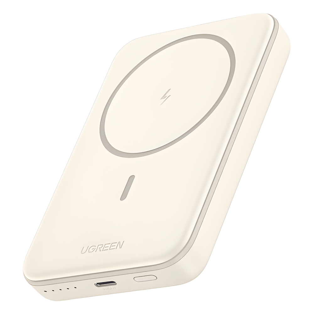 Power Bank MagSafe UGREEN 25208B | 10,000mAh | 7.5W Inalámbrico + 20W USB-C | Adhesión Magnética iPhone 16 15 14 13 12 | 2 Cargas iPhone | Dual Simultáneo | 140g Beige | 37Wh Apto Avión | SKU 25208B