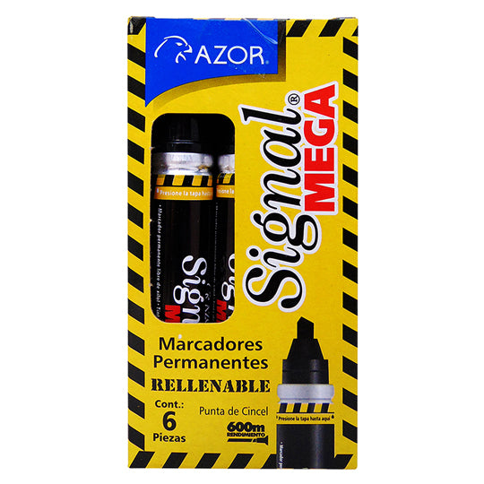 Marcador permanente Signal Mega AZOR negro - caja con 6 piezas