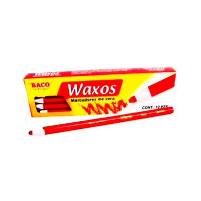 Marcador de cera Waxos BACO suave rojo - caja con 12 piezas