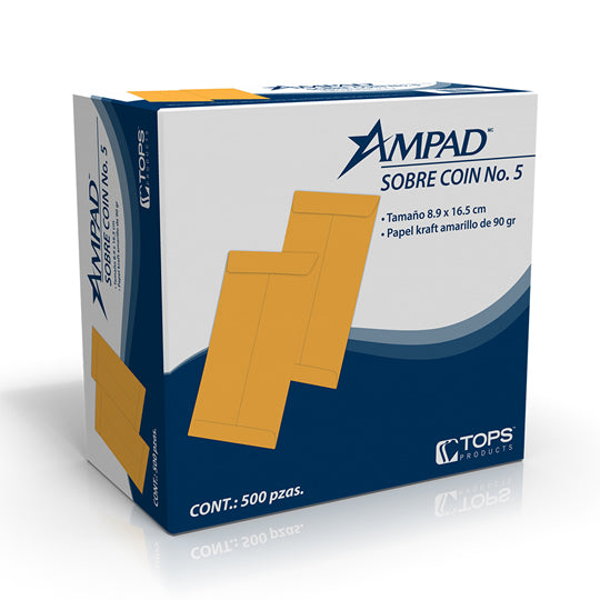 Sobre kraft Coin AMPAD cierre engomado color amarillo kraft medidas 8.9 X 16.5cm con 500 piezas