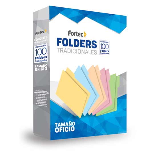 Folder tradicional 1/2 ceja FORTEC broche de 8 cm color rosa claro tamaño oficio - paquete con 100 folders