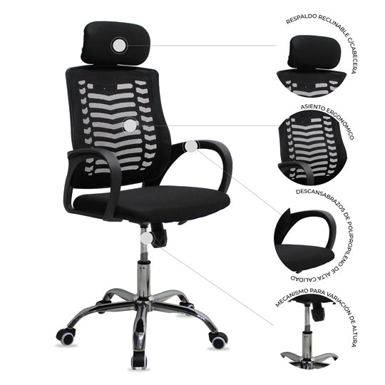 Silla directiva 108A MUNDO IN color negro