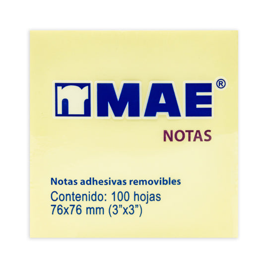 Block de Notas Adhesivas MAE, Amarillo - Block con 100 Notas