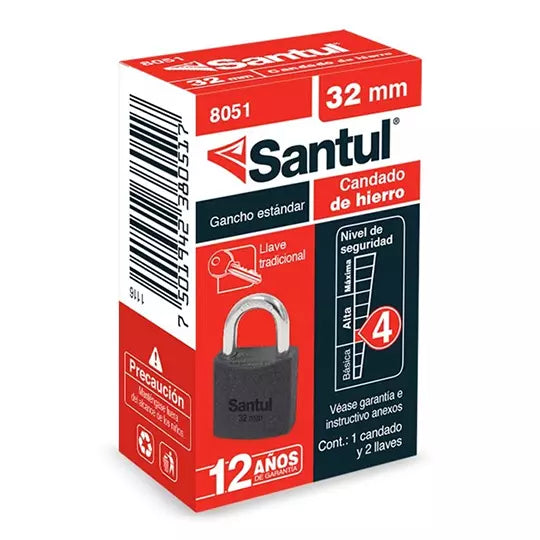 Candado de hierro santul de 32mm.,más 2 llaves