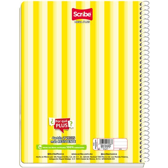 Cuaderno profesional mega plus SCRIBE raya 100 hojas