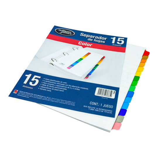 Separadores Wilson Jones Tamaño Carta, con Cejas de colores - 15 Divisiones