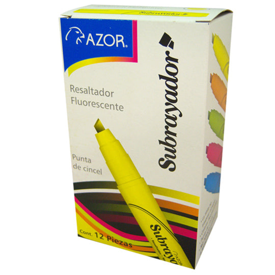 Marcatexto Subrayador Punta Cincel 6mm, Amarillo - Caja con 12 Piezas