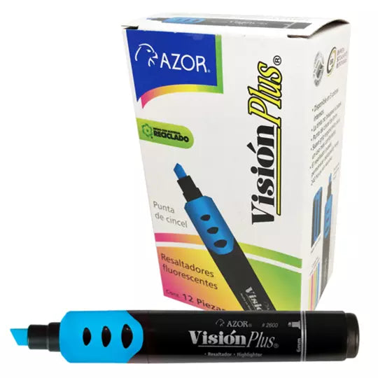 Resaltador de texto Vision Plus punta cincel 6 mm color azul caja con 12 pzas