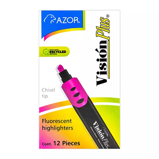 Resaltador de texto Vision Plus punta cincel 6 mm color rosa caja con 12 pzas