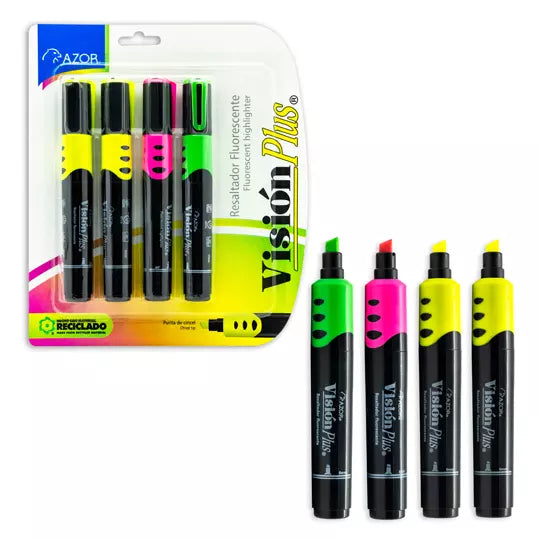 Resaltador de texto Vision Plus cincel 6mm colores surtidos blíster 4 pzas