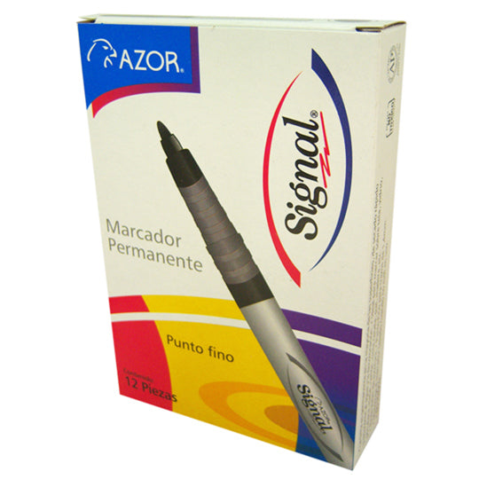 Marcador permanente fino Signal AZOR punta bala 1.5mm verde - caja con 12 piezas