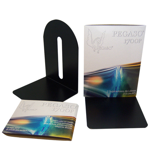 Portalibros Metálicos Pegaso de 6" Negro - Empaque con 2 Piezas