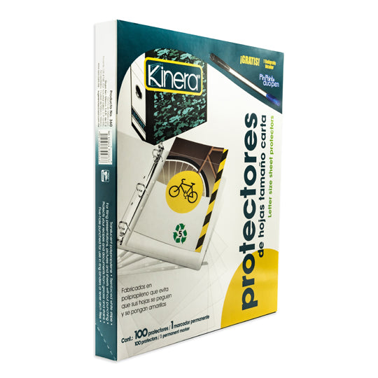 Protector de Hojas Kinera Tamaño Carta, Traslucido- Caja con 100 Piezas