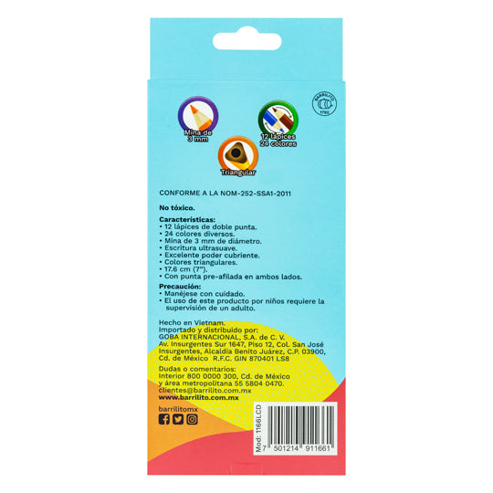 Lápices de colores dúo BARRILITO 12 piezas
