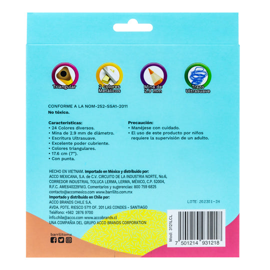 Lápices de colores BARRILITO largos 24 piezas