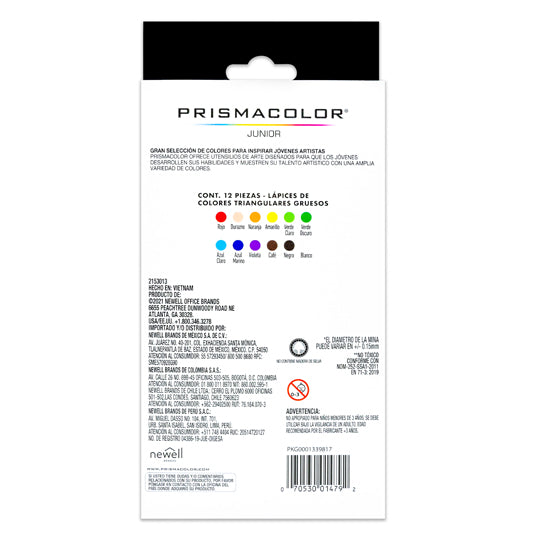 Colores PRISMACOLOR junior triangulares gruesos 12 piezas