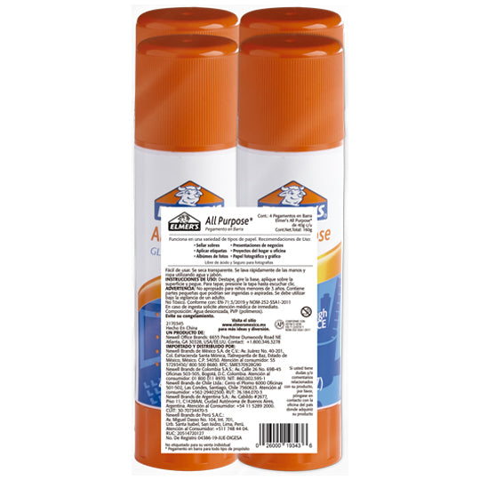 Lapiz Adhesiivo Elmers de 40grs, Blanco - Paquete con 4 Piezas