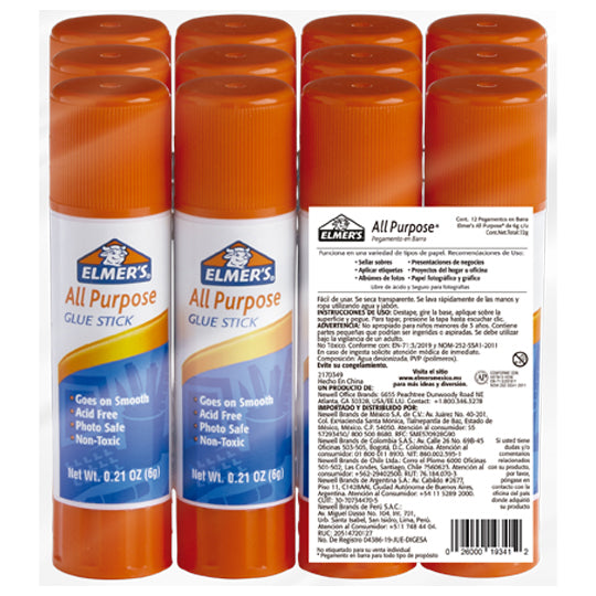 Lapiz Adhesiivo Elmers de 6grs, Blanco - Paquete con 12 Piezas